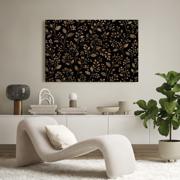 Quadro su tela – Ramoscelli dorati su nero