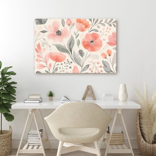 Quadro su tela – Delicati fiori e foglie corallo