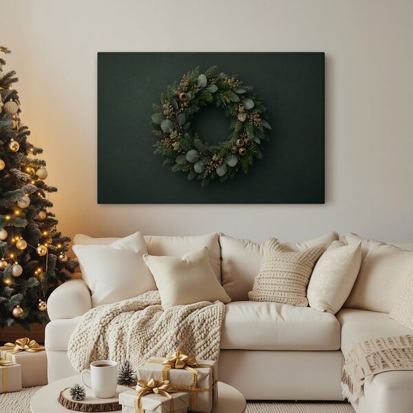 Quadro su tela – Ghirlanda invernale di conifere