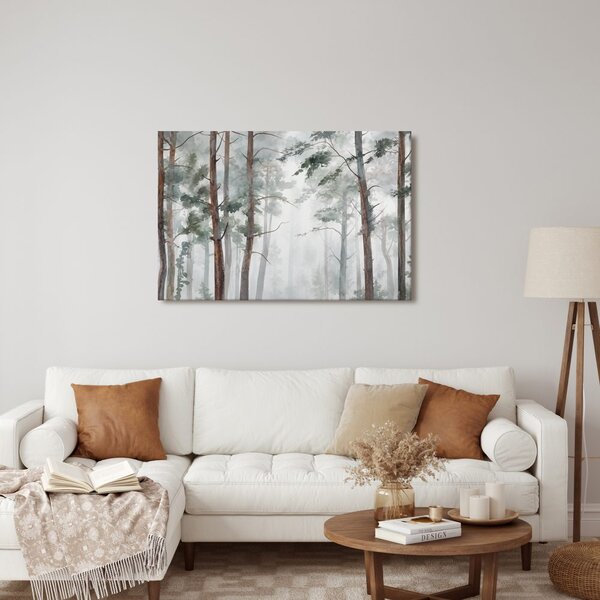 Quadro su tela – Foresta di pini nella nebbia