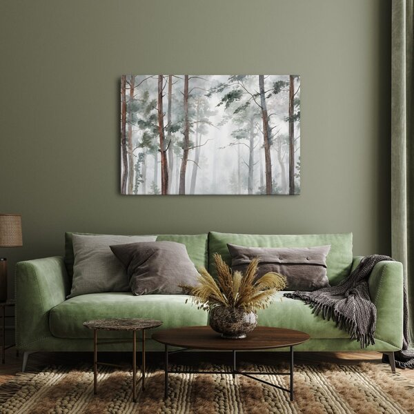 Quadro su tela – Foresta di pini nella nebbia