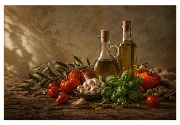 Quadro su tela – Natura morta mediterranea con olio d'oliva