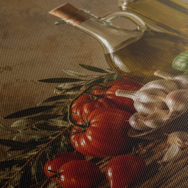 Quadro su tela – Composizione rustica di pomodori e basilico