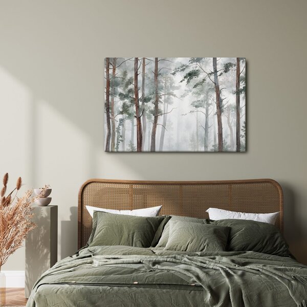 Quadro su tela – Foresta di pini nella nebbia