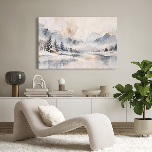 Quadro su tela – Silenzio invernale sul lago di montagna