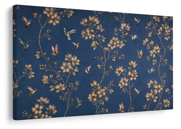 Quadro su tela – Colibrì tra fiori dorati