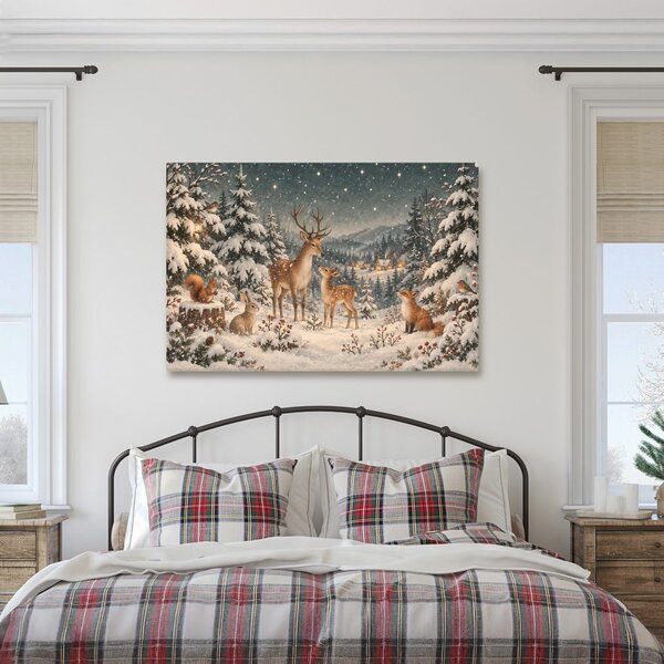 Quadro su tela – Bosco invernale con cervi