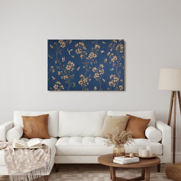 Quadro su tela – Colibrì tra fiori dorati