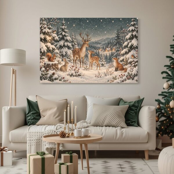 Quadro su tela – Bosco invernale con cervi