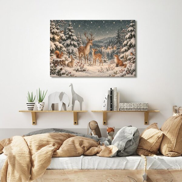 Quadro su tela – Bosco invernale con cervi