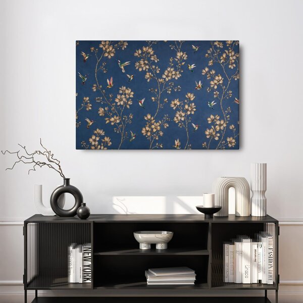 Quadro su tela – Colibrì tra fiori dorati