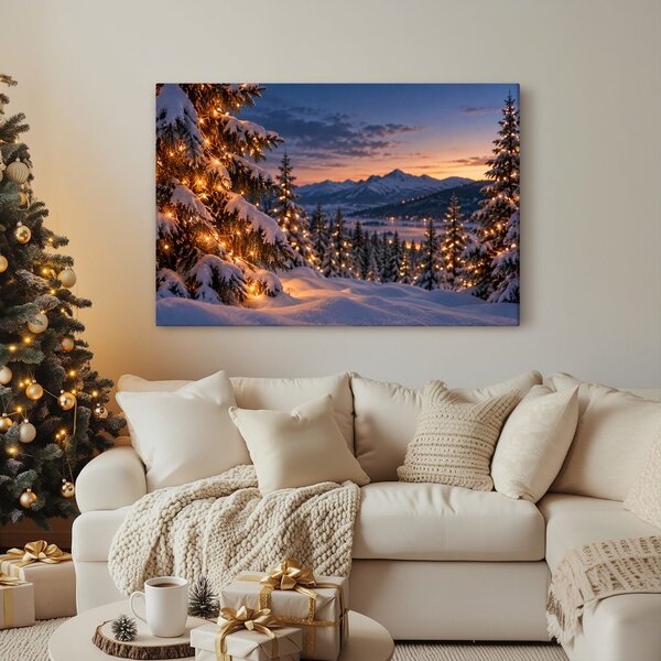 Quadro su tela – Paesaggio invernale con lucine