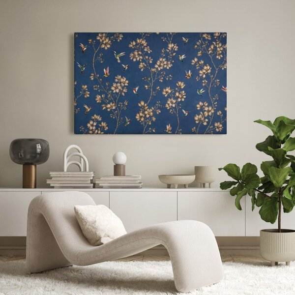 Quadro su tela – Colibrì tra fiori dorati