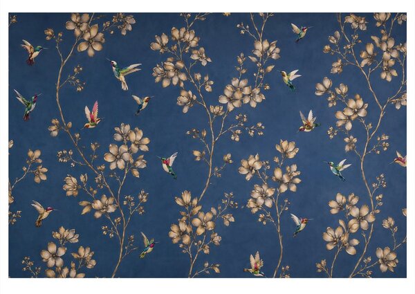 Quadro su tela – Colibrì tra fiori dorati