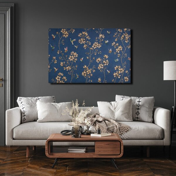 Quadro su tela – Colibrì tra fiori dorati