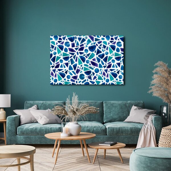 Quadro su tela – Mosaico di forme ad acquerello blu