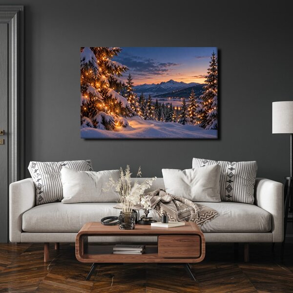 Quadro su tela – Paesaggio invernale con lucine