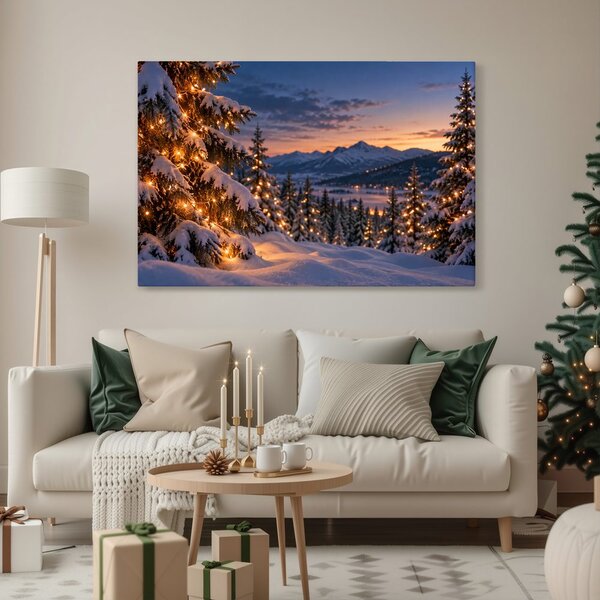 Quadro su tela – Paesaggio invernale con lucine