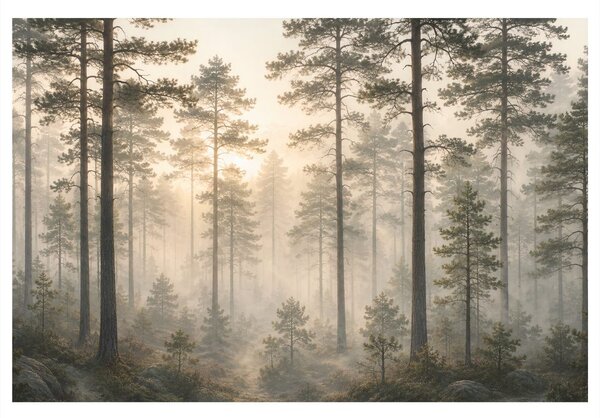 Quadro su tela – Foresta nella foschia mattutina