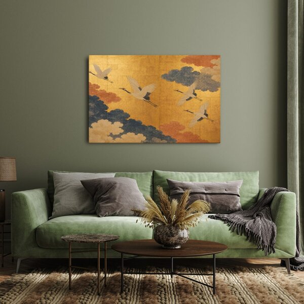 Quadro su tela – Gru tra nuvole dorate