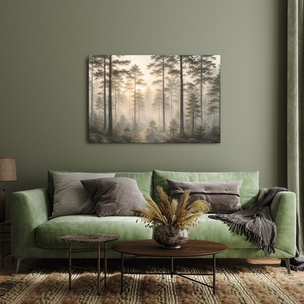 Quadro su tela – Foresta nella foschia mattutina
