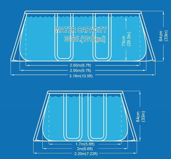 Piscina Fuori Terra Rettangolare 295x200x84cm Jilong Grigia
