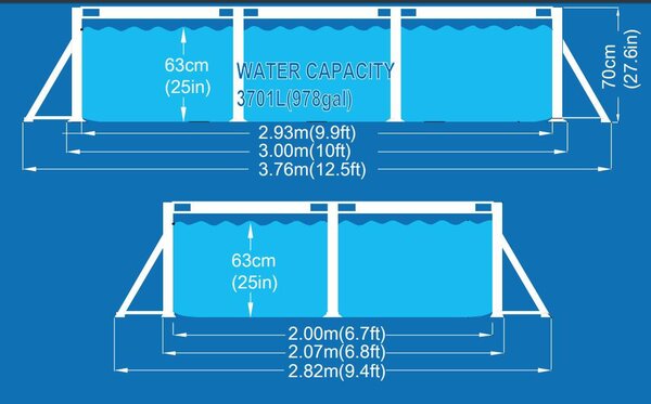 Piscina Fuori Terra Rettangolare 300x207x70cm Jilong Grigia