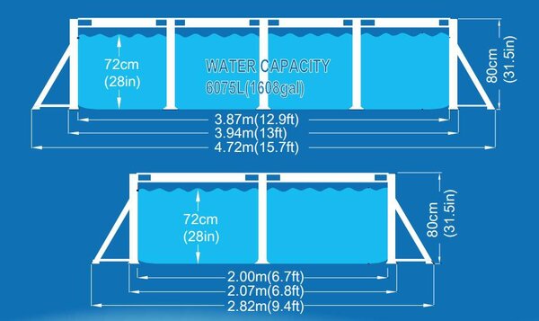 Piscina Fuori Terra Rettangolare 394x207x80cm Jilong Grigia