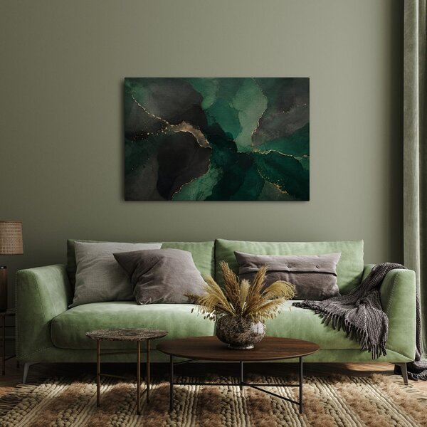 Quadro su tela – Composizione smeraldo scura con oro