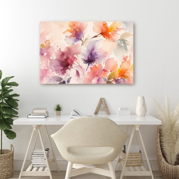 Quadro su tela – Fiori ad acquerello in toni pastello
