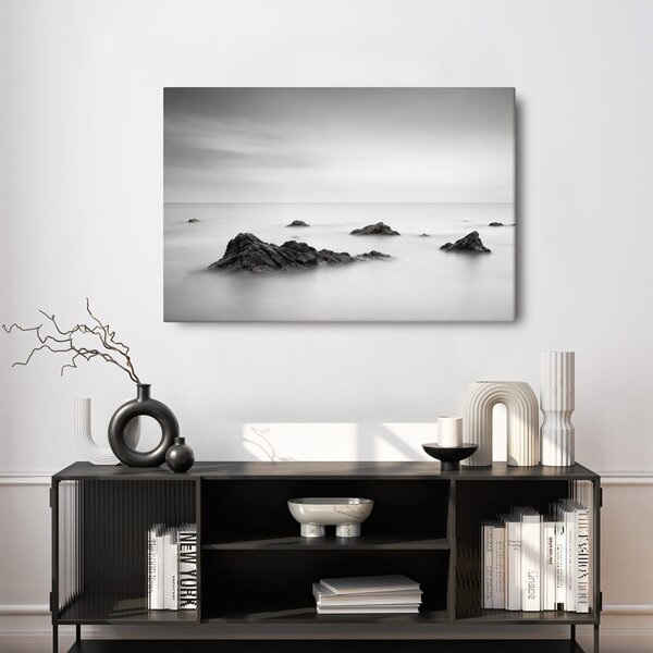 Quadro su tela – Mare nebbioso e scogli