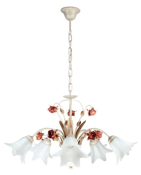 Lampadario a sospensione classico rose metallo bianco rosso diffusori vetro e14 - Gt Luce
