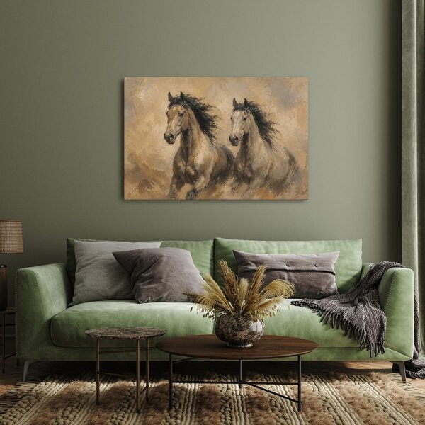 Quadro su tela – Coppia di cavalli marroni al galoppo