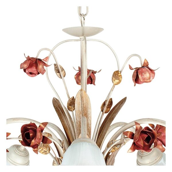 Lampadario a sospensione classico rose metallo bianco rosso diffusori vetro e14 - Gt Luce