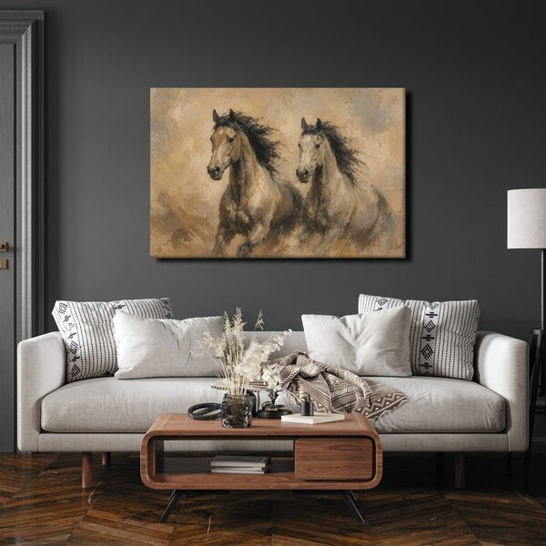 Quadro su tela – Coppia di cavalli marroni al galoppo