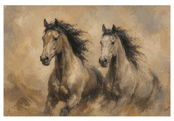 Quadro su tela – Coppia di cavalli marroni al galoppo
