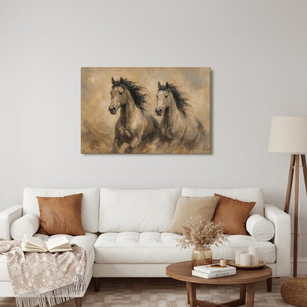 Quadro su tela – Coppia di cavalli marroni al galoppo