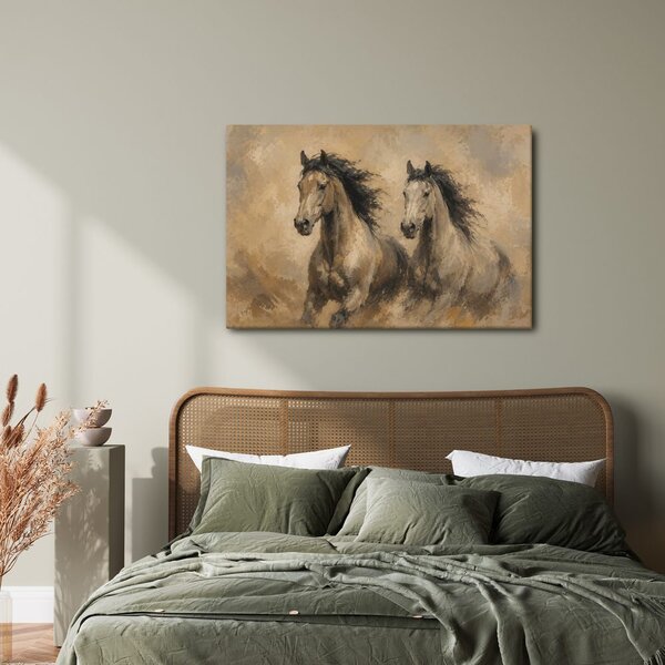Quadro su tela – Coppia di cavalli marroni al galoppo