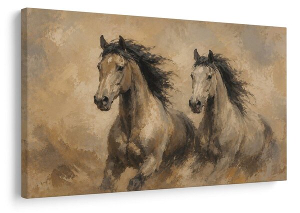 Quadro su tela – Coppia di cavalli marroni al galoppo