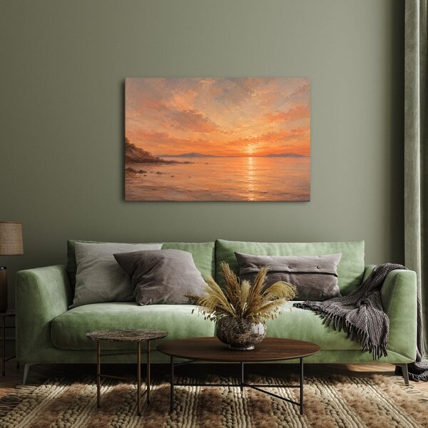 Quadro su tela – Tramonto arancione sul mare