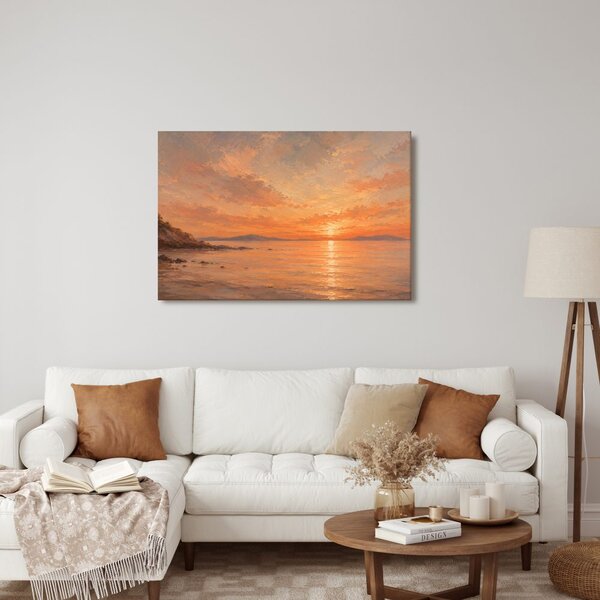 Quadro su tela – Tramonto arancione sul mare