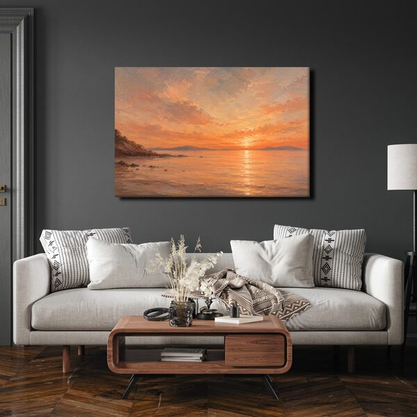 Quadro su tela – Tramonto arancione sul mare