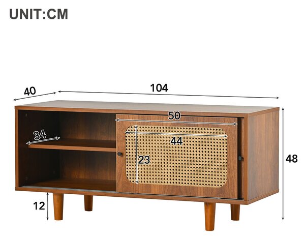 Set Mobile da Salotto in Rattan con Credenza Moderna a Tre Ante e Scarpiera Salvaspazio a Due Ante Scorrevoli, Colore noce