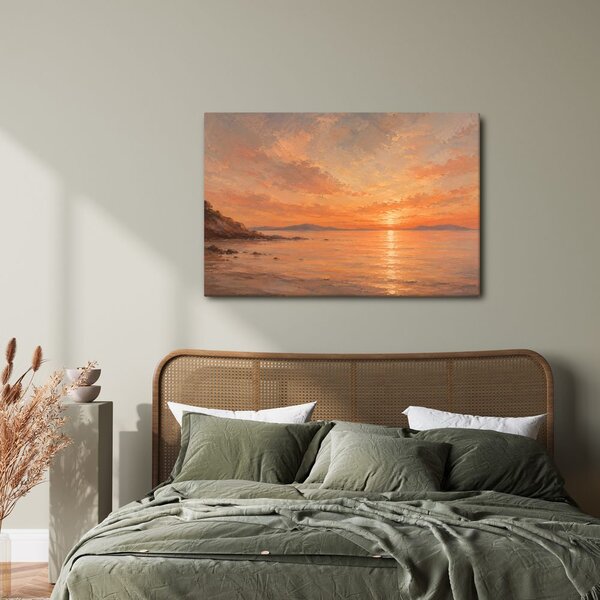 Quadro su tela – Tramonto arancione sul mare