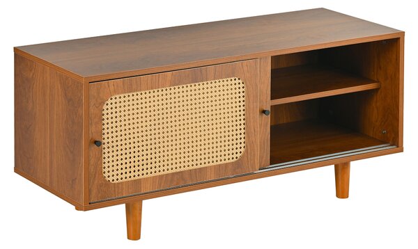 Set Mobile da Salotto in Rattan con Credenza Moderna a Tre Ante e Scarpiera Salvaspazio a Due Ante Scorrevoli, Colore noce