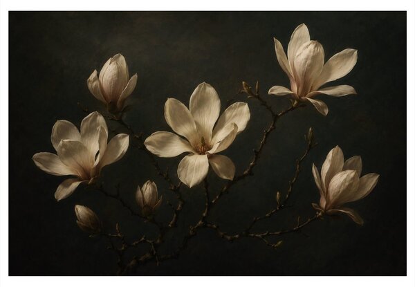 Quadro su tela – Magnolie in natura morta scura
