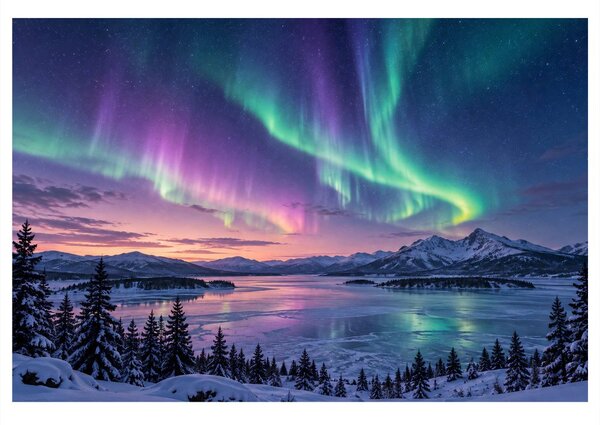 Quadro su tela – Aurora boreale sulle montagne