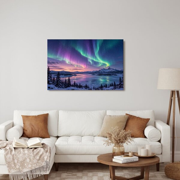 Quadro su tela – Aurora boreale sulle montagne