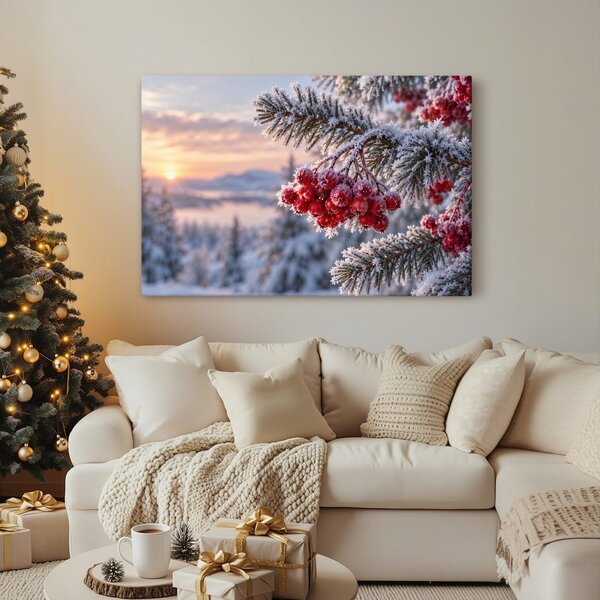 Quadro su tela – Bacche di sorbo invernali nella brina