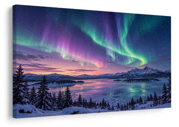 Quadro su tela – Aurora boreale sulle montagne
